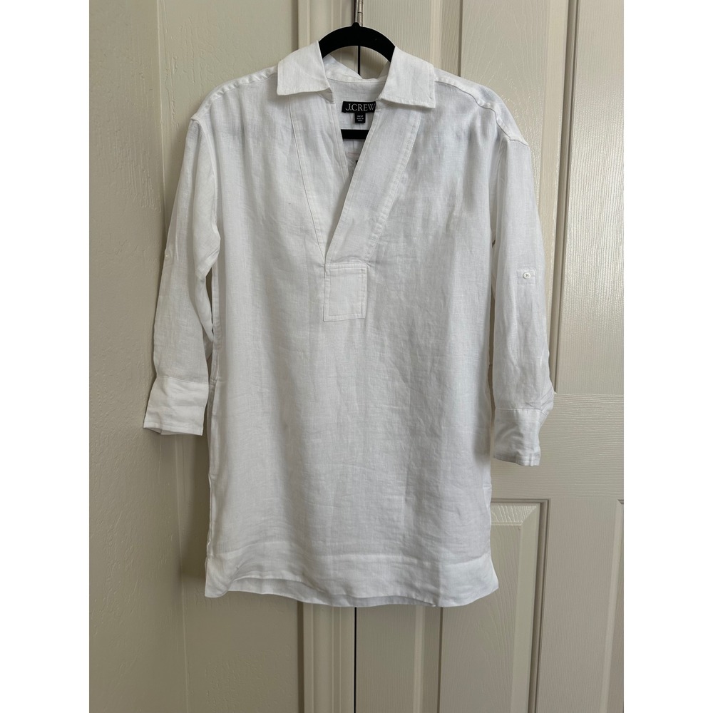 NWT J.Crew 100% Linen V-Neck Tunic Mini Dress P XXS Coastal - Picture 2 of 10